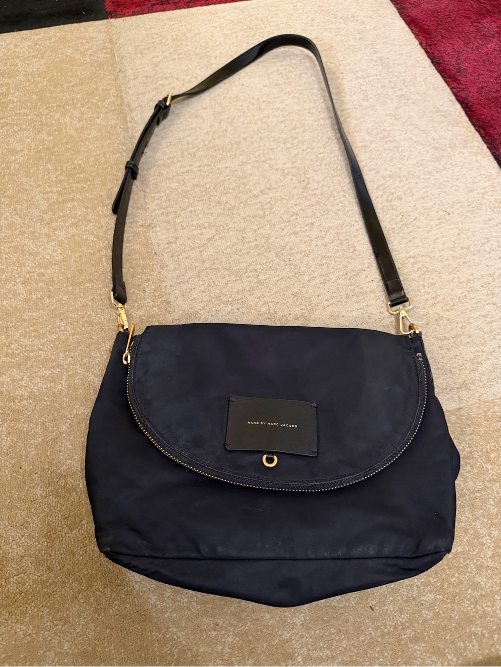 Marc by Marc Jacobs Black Nylon Flap Shoulder Crossbody Bag Gold Hardware
